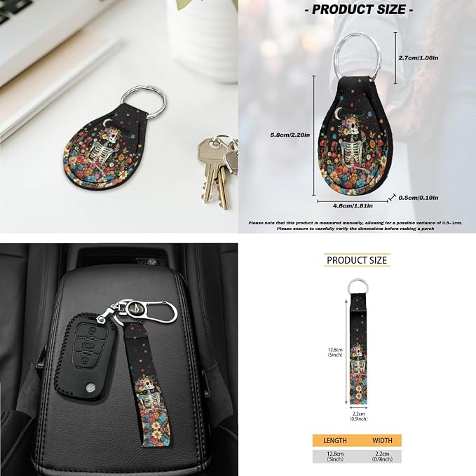 Skeleton Print Automotive Seat Covers Full Set Hippie Flower Print Front and Rear Split Bench Seat Cover Headrest Covers Steering Wheel Cover Safety Belt Pad Armrest Cushion
