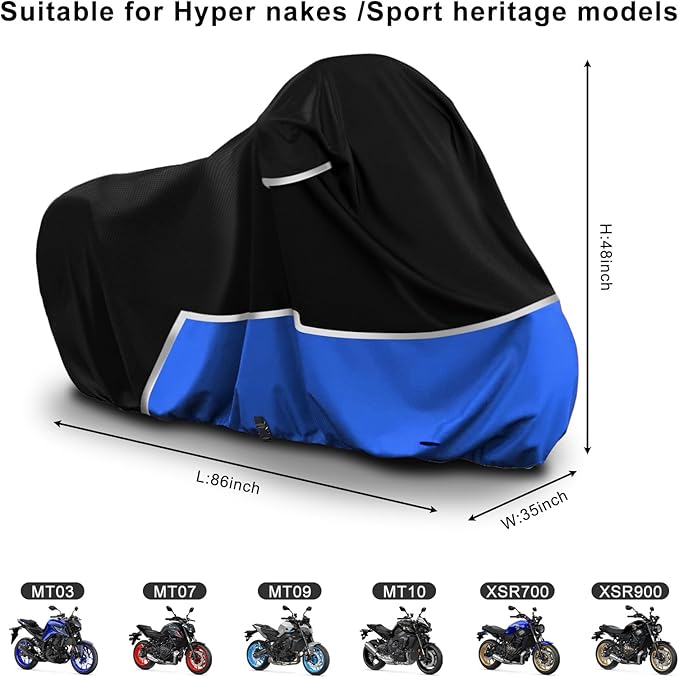 Waterproof Motorcycle Cover Compatible with Yamaha Hyper Nakes/XSR MT07/09/10, 420D Oxford Cloth Motorcycle Cover for Snow Rain Dust Protection