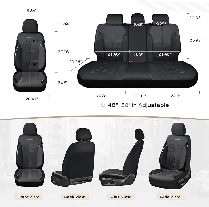 Coverado Front Seat Leather Covers, Full Leather Construction with Carbon Fibre Weave, Universal Fit for Most Cars SUV Trucks (Black)
