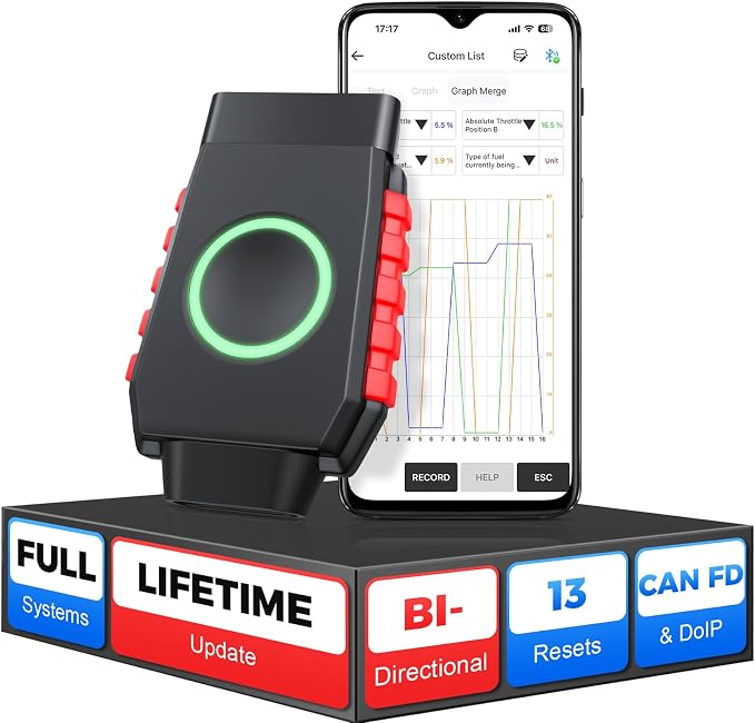 VIDENT iSmartDiag510 Bluetooth Bidirectional OBD2 Scanner, CAN FD/DoIP Full System Diagnostic Tool, 13 Reset Functions, Lifetime Free Update for iOS Android
