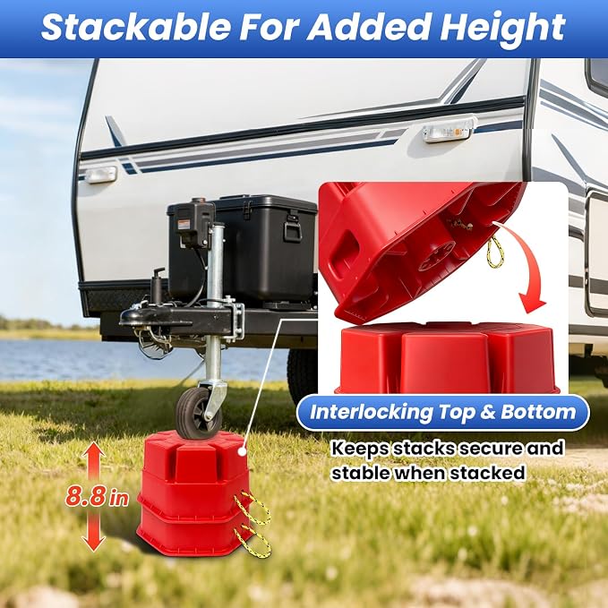 ROBLOCK 6"H Trailer Jack Block with Handle, Heavy Duty RV Stabilizer Blocks for Any Tongue Jack, Post, Foot, 5th Wheels, Round, Square or Scissor Stabilizer, RV Essentials for Travel Trailers, 1 Pack