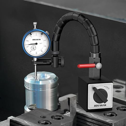 HDLNKAK New Dial Indicator 0-1'' with Magnetic Base, Dial Indicator Tools Set for Alignment, 0.001" Accuracy Measurement Tool with Flex Arm Base and Indicator Combo（ Blue Dial Indicator）