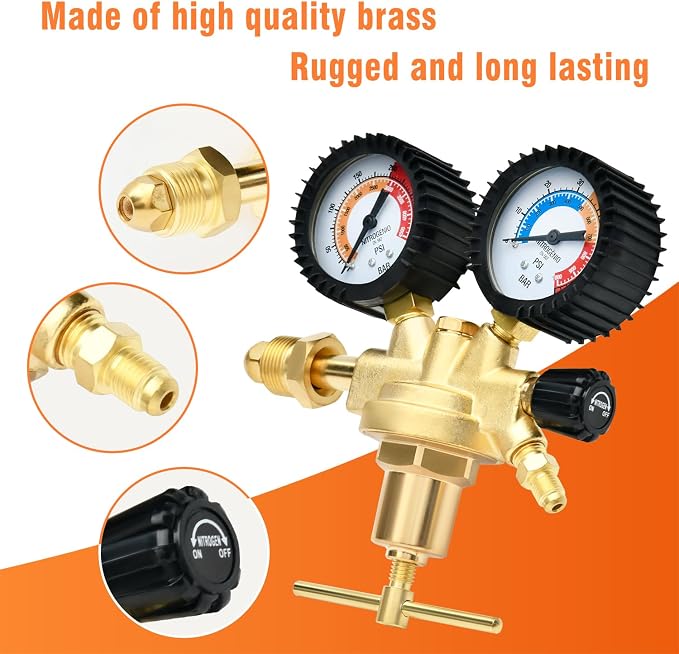 CAMPFIRE Nitrogen Pressure Regulator Kit, Automotive/HVAC Leak Testing Tool Set with CGA580 Inlet, Includes 1/4" FL-M Leak Test Adapter, 38" High Pressure Hose, R134a R410A Adapters for A/C Systems