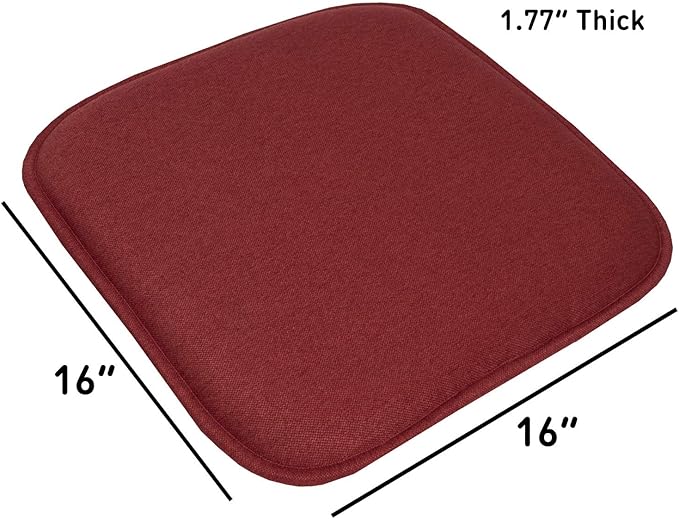 Sweet Home Collection Chair Cushion Memory Foam Pads Honeycomb Pattern Slip Non Skid Rubber Back Rounded Square 16" x 16" Seat Cover, 2 Pack, Charlotte Wine