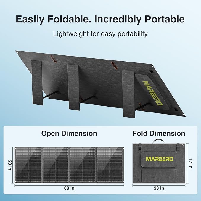 MARBERO 200W Portable Solar Panel for Power Station IP68 Waterproof 200 Watt Foldable Solar Charger >23% High Efficiency Compatible with Solar Generator for Camping RV Outdoor Cloudy