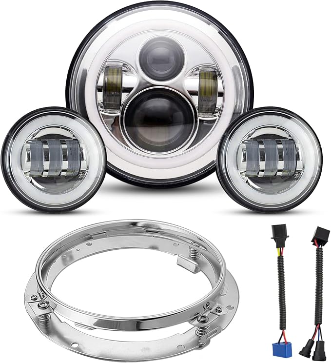YEEGO DIRECT 7 inch Motorcycle LED Headlight 4.5 inch Fog Passing Lights for Road Kin-g Ultra Clas-sic Elec-tra Street Gli-de Tri Cvo Heri-tage Softail Sli-m De-luxe Fat-boy, DOT Approved (Silver)