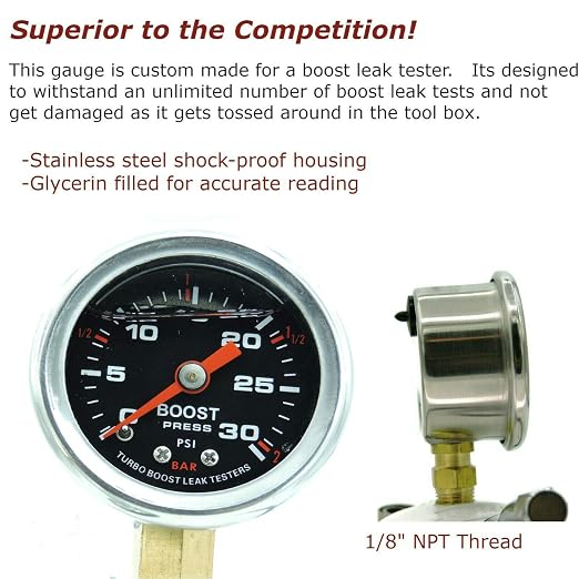 Shop Kit - Universal Intake Charge Pipe Pressure Test - 30 PSI Boost Gauge - 3" 3.25" 3.5" 4"…