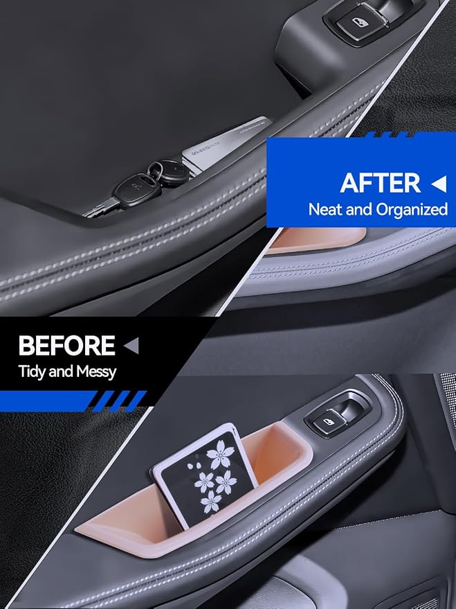 for Macan Door Side Storage Boxes 2015-2025 2026 Porsche Macan S/T/GTS Accessories Front & Rear Door Pocket Organizer Tray Set with Anti-Rattle Liners 4PCS(Not for 2024+ Macan EV)
