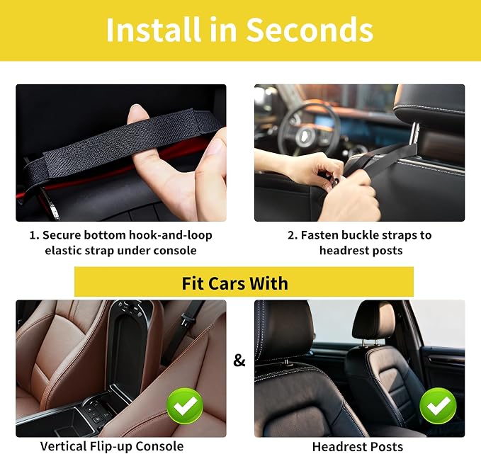 Between Seat Car Organizer with Tissue Holder, Car Purse Holder Between Front Seats, Car Storage Organizer in Between Seats, Leather Car Storage Pocket Between Seat for Most Vehicles (Black-1PC)