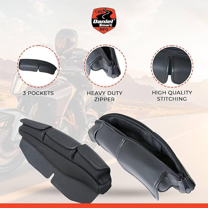 Daniel Smart Motorcycle Windshield Bag for Harley Touring 1996-2013, 3-Pocket Water Resistant Windscreen Bag Compatible with Electra Glide, Street Glide FLHX FLH, Trike Models