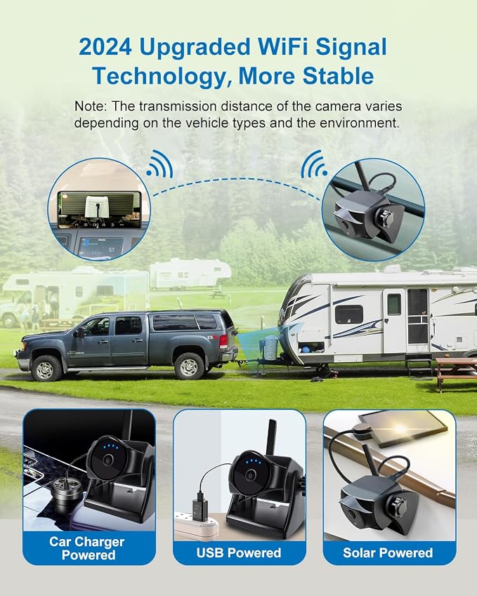 1080P Magnetic Wireless Backup Camera with Long-Lasting Battery,Night Vision,IP69K, Easy Installation for RVs, Trucks, Trailers and DC Extension Cable for STONVUE Backup Camera、Solar Panel