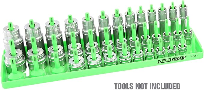 OEMTOOLS 22339 3-Post SAE Socket Tray Set, 3 Piece, Deep, Shallow, and Impact 3 Row Socket Organizer for Tool Box Drawer, Holds 120 Tools, 1/4, 3/8 and 1/2 Inch Drive, SAE, Green
