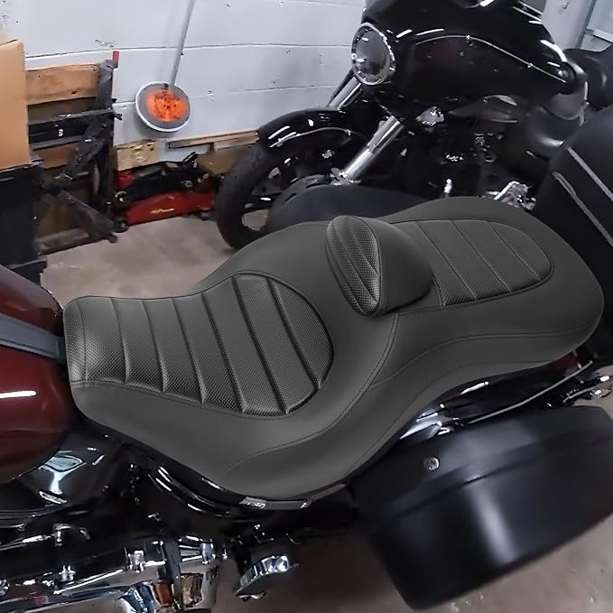 One-Piece Driver Passenger Seat Motorcycle 2-Up Seat with Driver Backrest Cushion Pad Compatible with Harley Softail Sport Glide FLSB Low Rider FXLR FXLRS FXLRST 2018-Later (Black Stripe Stitching)