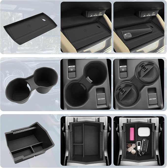 BIBIBO for 2025 Subaru Forester Center Console Organizer 2025 Subaru Forester Console Armrest Tray+Cup Holder +Wireless Charging Mat 2025 Forester Insert Organizer 2025 Forester Accessories