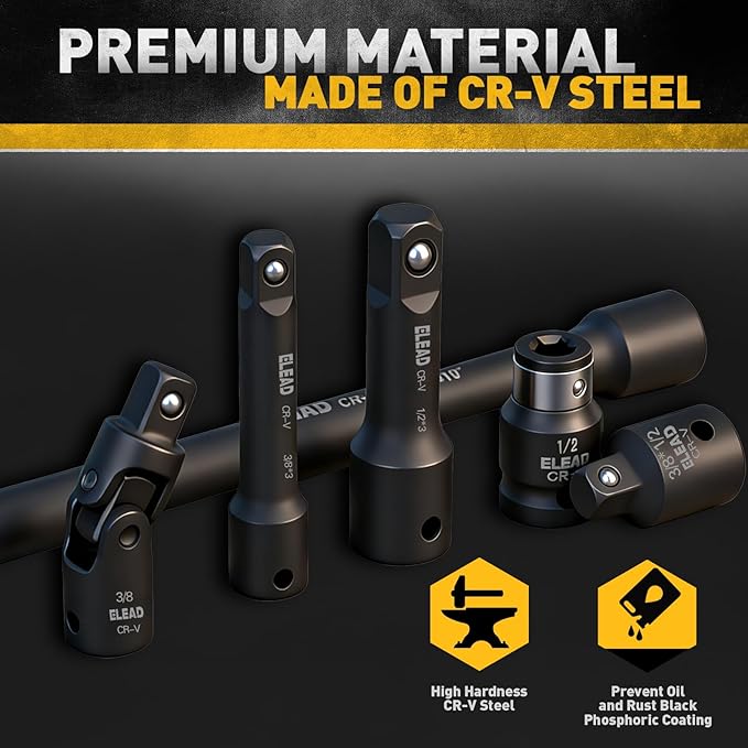 18-Pieces Impact Socket Extension Set: 1/4", 3/8" & 1/2" Drive Socket Extension Bar, Socket Adapter Set, Swivel Universal Joints & Impact Coupler