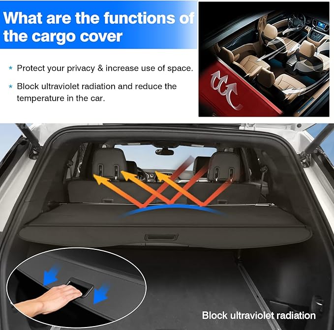 Powerty Cargo Cover for 2019-2024 2025 Chevrolet Blazer Retractable Trunk Cover Trunk Shielding Shade for Blazer Accessories Cargo Luggage Cover No Gap(Not fit for Blazer EV)