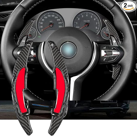 Real Carbon Fiber Steering Wheel Paddle Shifter Compatible with BMW M2 M3 M4 M5 M6 X5M X6M, T-carbon Glossy Paddle Shifter Extension Cover Compatible with BMW M Series 2013-2018(Black)