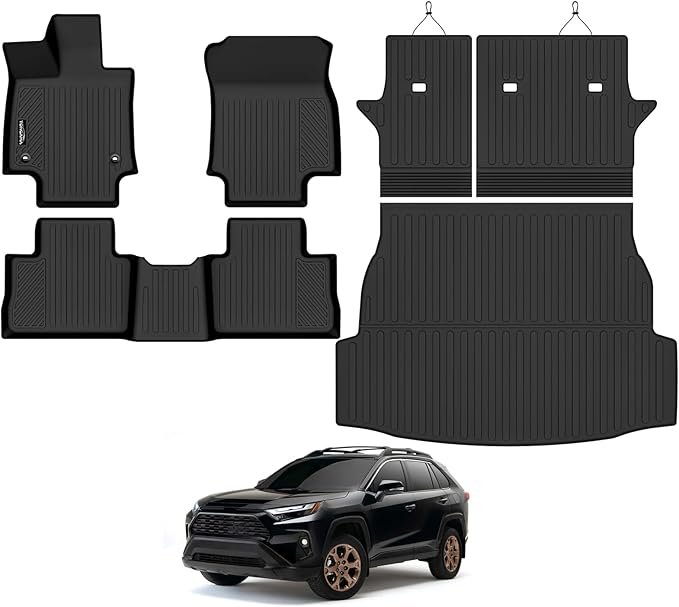 Tongama-Floor Mats for 2019-2024 2025 Toyota RAV4 Gas, All Weather TPE Floor Liners and Trunk Mat and Backrest Mats Protectors for Toyota RAV4 Gas Waterproof Interior Accessories