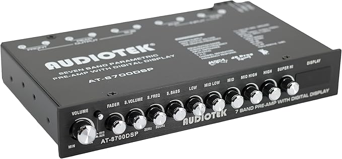 Audiotek 8700DSP 1/2 Din 7 Band Car Audio Equalizer EQ Front, Rear + Sub Output, Up to 7V RMS of Output, Gold-Plated RCA connectors for Best Audio Output for Car, Boat, RV, RTV, Motorcycle