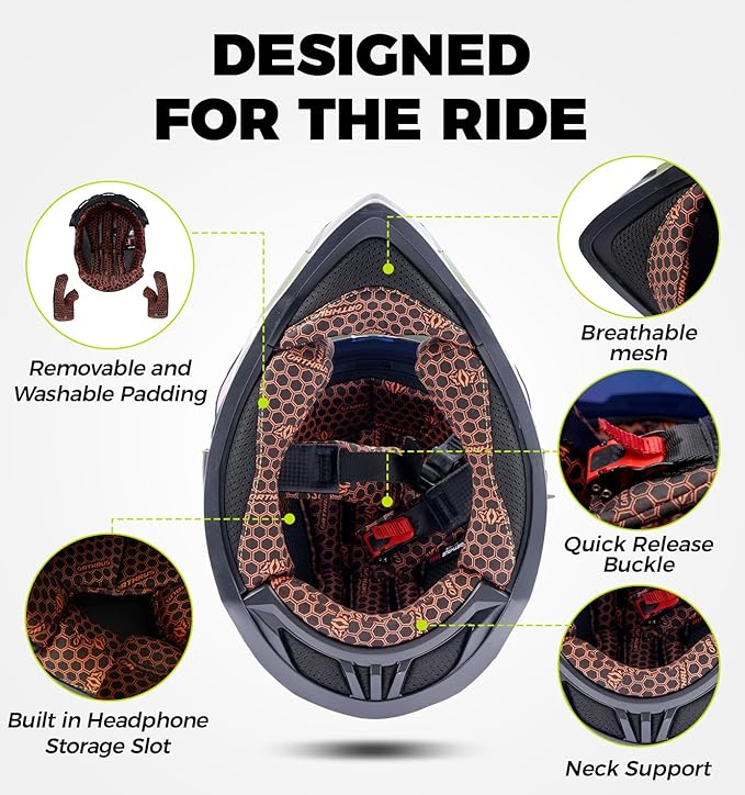 Orthrus Dual Sport Adventure Motorcycle Helmet DOT Certified for Adults, UV Protected Dual Visor & Intercom Slot, ATV UTV Dirt Bike Snowmobile Off Road Helmets