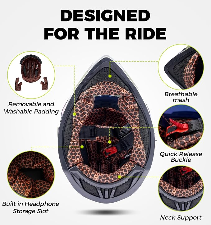 Orthrus Dual Sport Adventure Motorcycle Helmet DOT Certified for Adults, UV Protected Dual Visor & Intercom Slot, ATV UTV Dirt Bike Snowmobile Off Road Helmets