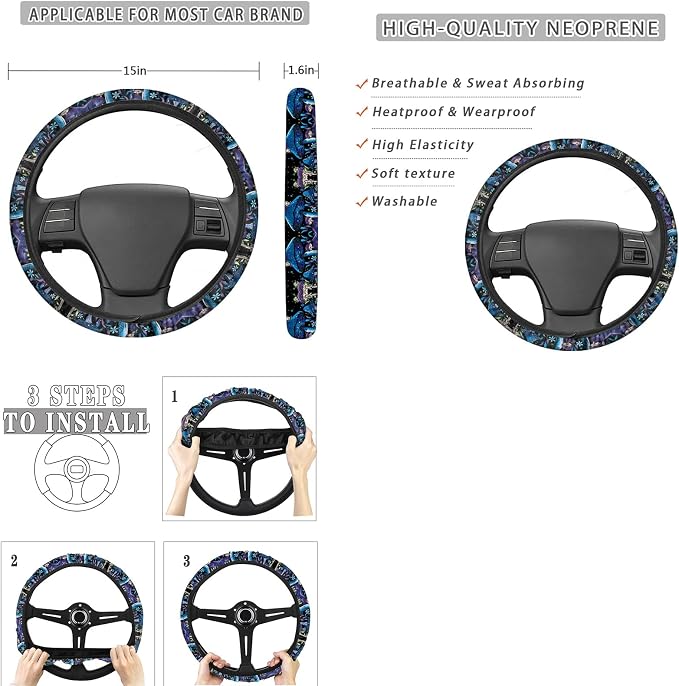 Galaxy Mushroom Car Seat Covers Tripped Mushroom Snail Seat Cover for Front &Rear,with Hippie Mushroom Coasters,2 Pcs Seatbelt Pad,15 Inch Steering Wheel Covers,Keychains Fit Most Vehicles