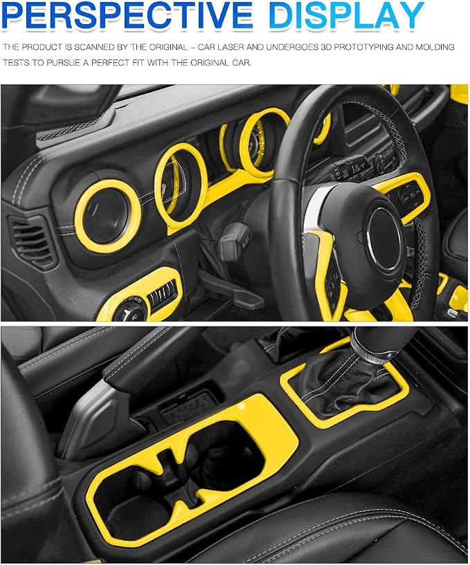 Barong for Jeep Wrangler JL JLU Gladiator JT 2018-2023 Accessories Interior Decoration Steering Wheel Gear Cup Holder Door Panel AC Air Vent Reading Light Cover 23PCS Full Set (Yellow)