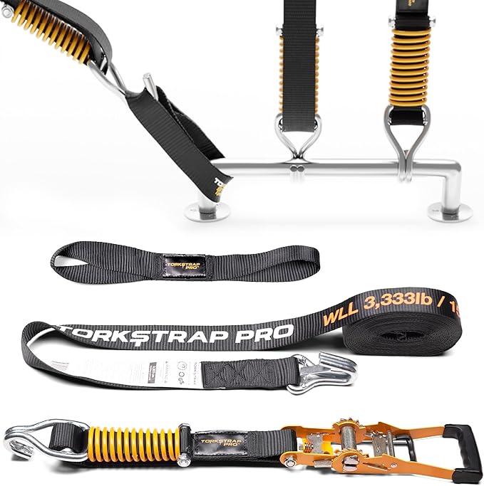 TorkStrap Pro 25' x 2'' Self Tensioning Ratchet Straps (10,000LB Break Strength) - Adjusts to Load Shifts - Heavy Duty & Industrial Use - Integrated Soft Loops - Heavy UTV, Cargo, ATV, Trucks (1-Pack)