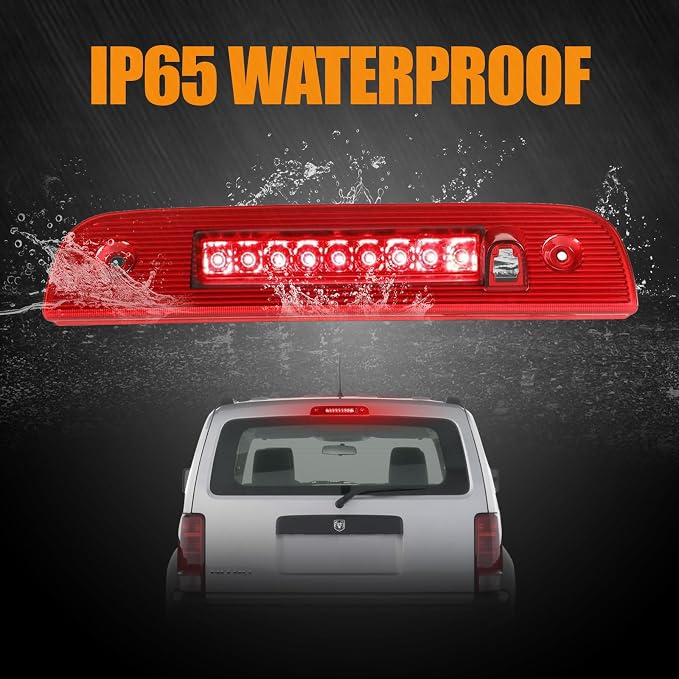 Third 3rd Brake Light LED for 2007-2012 Dodge Nitro, High Mount Rear Brake Lights Assembly for 07-12 Dodge Nitro, Waterproof Center Cab Lamp Stop Light (Red)