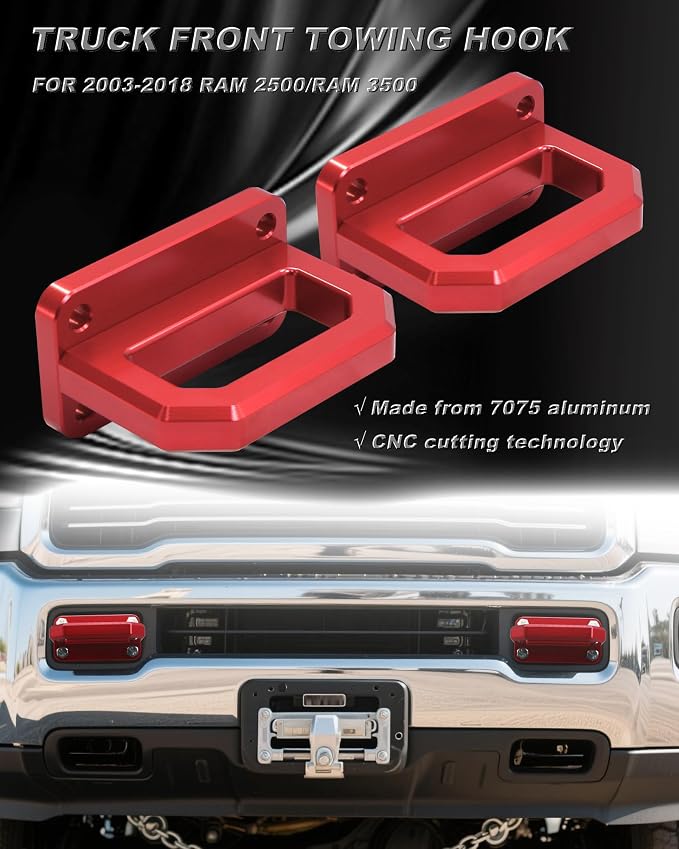 Front Tow Hooks, D-Ring Shackle Compatible with 2003-2018 Ram 2500 3500 2WD & 4WD - Replace OEM 68171791AA, 52020587AB (Red)