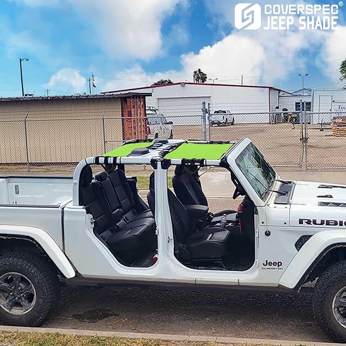 JT Top Sun Shade Roof Compatible with Jeep Gladiator 4 Door 2018 to 2023 Sunshade Sunroof Bikini Cover Blocks UV Wind Noise Green Mesh for Front and Rear 2 pcs