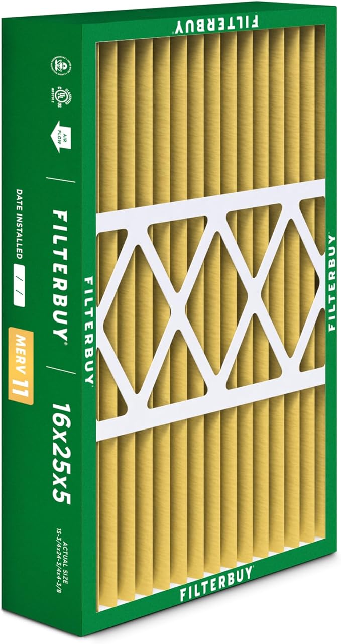Filterbuy 16x25x5 Air Filter MERV 11 Superior Pet & Allergy Defense (1-Pack), Pleated HVAC AC Furnace Filters for Honeywell FC100A1029, Lennox X6670, and More (Actual Size: 15.75 x 24.75 x 4.38)
