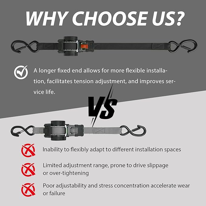 Retractable Ratchet Straps1In x 13Ft - Heavy Duty Auto Slow Retraction Tie Down Straps - 1,800lb Break Strength Self Retracting for Truck, Cargo Trailer, Motorcycle, ATV, UTV - Black, 4Pack