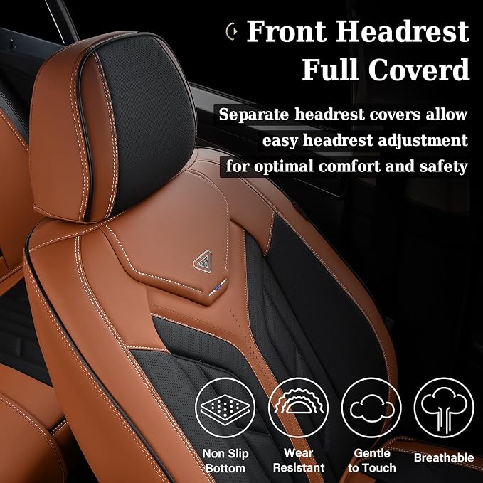 Coverado Seat Covers, Car Seat Covers Full Set, Faux Leather Seat Covers for Cars, Automotive Seat Covers Car Seat Protector Car Accessories Fit for Most Sedans SUV Pick-up Truck(Black&Brown)