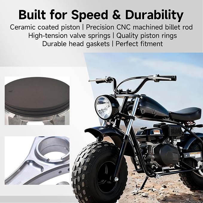 Billet Rod（3.308）70mm Ceramic Coated Flat Top Piston .550 with 18lb Valve Spring Kit for the Harbor Freight Predator 212cc Hemi and Non-Hemi versions Engine Minibike Go Kart Cart