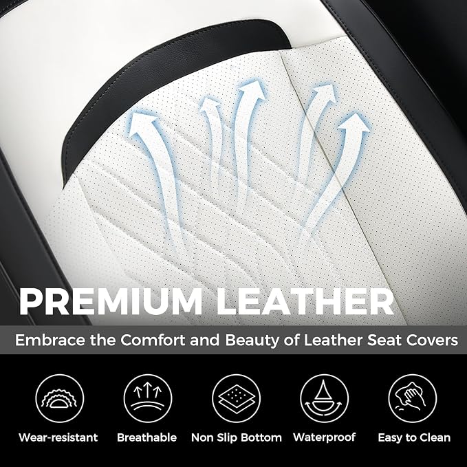 FLORICH Car Seat Covers Full Set, Leather Seat Covers for Cars, Car Seat Protector Waterproof Breathable, Universal Automotive Seat Covers, Front and Rear Car Seat Cover Fit for Most SUV Pick-up Truck