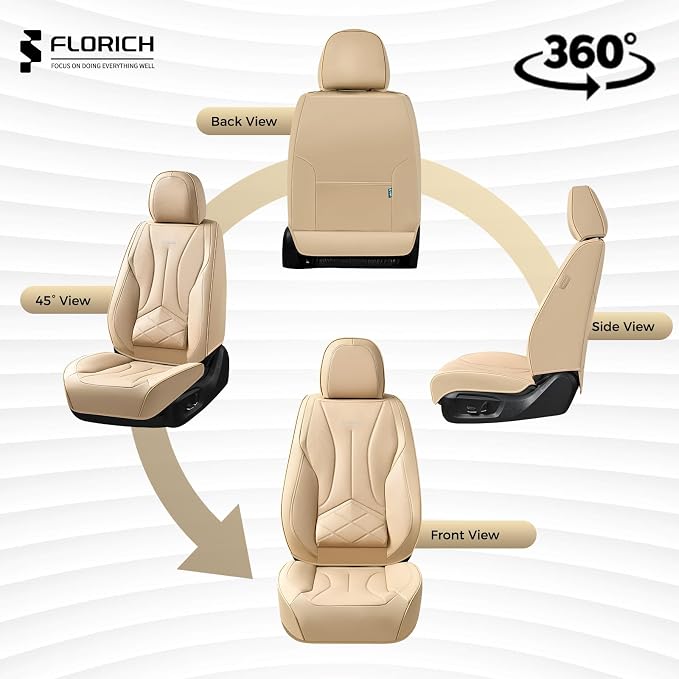 FLORICH Seat Cover, Car Seat Covers Front Set, Waterproof Leather Car Seat Protector, Front Seat Covers for Cars, Automotive Seat Covers Protector 2 Pack Fit for Most Cars Trucks SUV - Beige