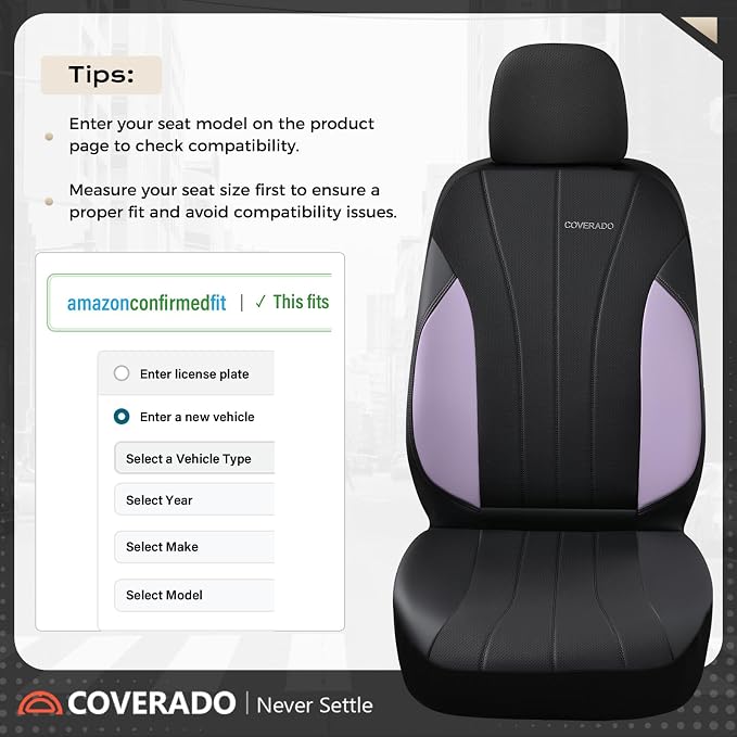 Coverado Car Seat Covers， 2 Front Seats Waterproof Nappa Leather Automotive Seat Protectors, Front Luxury Mesh Seat Covers, All-Weather Universal Fit for Most Cars, SUVs, Trucks,Purple&Black