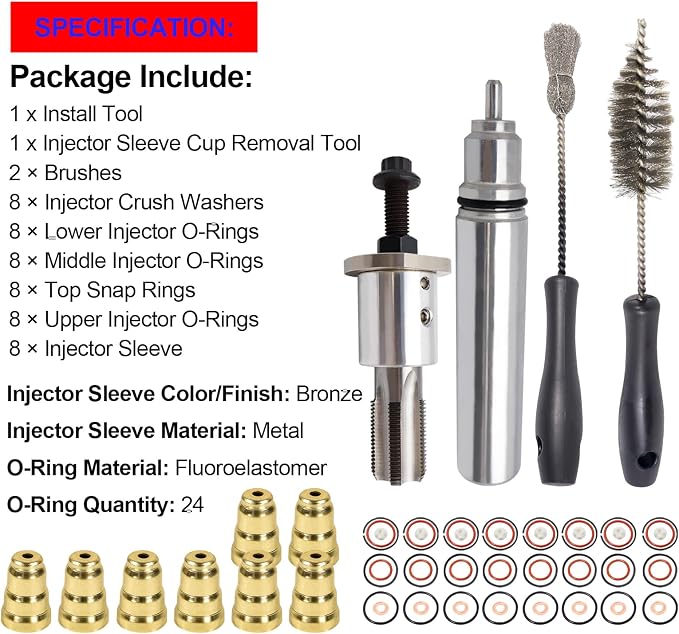 SMMS Injector Sleeve Cup Installation Removal Tool Kit with Sleeves & Brushes For ford 1994-2003 7.3L Replaces OE: F4TZ9F538A