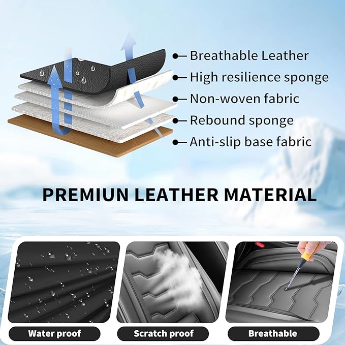 Fit Tucson Car Seat Covers Premium Leather for Hyundai Tucson 2013-2025 2026. Waterproof， Anti-Slip, Scratch-Resistant & All-Weather Seat Cushion Protector (Full Set, Black)