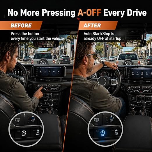 Auto Start Stop Eliminator for Jeep Wrangler JL JLU 2018-2026, Plug & Play Inline Harness, Auto Start/Stop Off by Default, No Programming, Not for 4xe