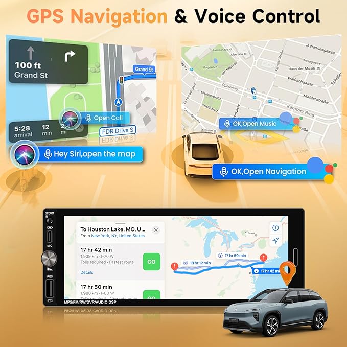 Single Din Car Stereo Compatible with Carplay Android Auto, METEESER 6.9 Inch Bluetooth5.2 Car Stereo with Backup Camera,1280 * 480 IPS Touch Screen Car Radio Support FM/Mirror Link/SWC/USB/DVR/EQ