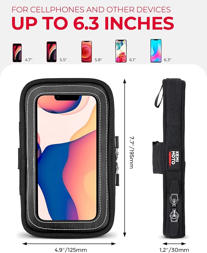 KEMIMOTO Motorcycle Tank Bag Phone Holder Pouch with 8 Strong Adsorption Snaps for up to 6.3 inch Phone Touch Screen GPS Navigation