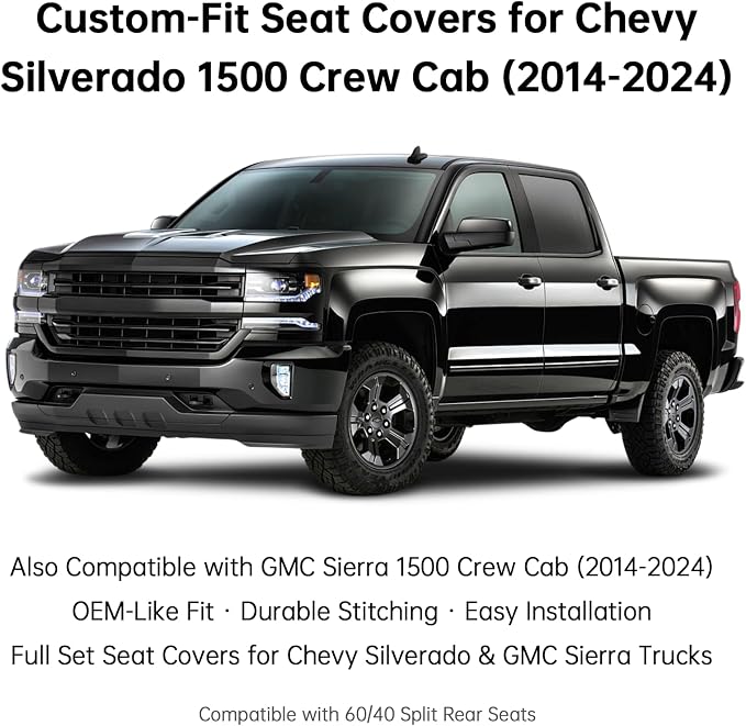 W&PMAX Custom-Fit Red Seat Covers Full Set for Chevy Silverado & GMC Sierra 2007–2026, Fit 1500/2500/3500HD Crew/Double/Extended Cab, Waterproof Leather Truck Seat Protectors