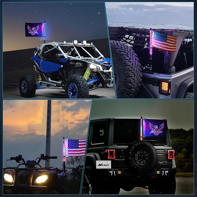 Nilight LED Whip Light 1 PC 2FT COB RGB Spiral Lighted Antenna with Spring Base, Bluetooth App & Remote Control DIY Chasing Patterns & Music Sync Safety Whips for ATV UTV RZR Polaris Can-Am Truck