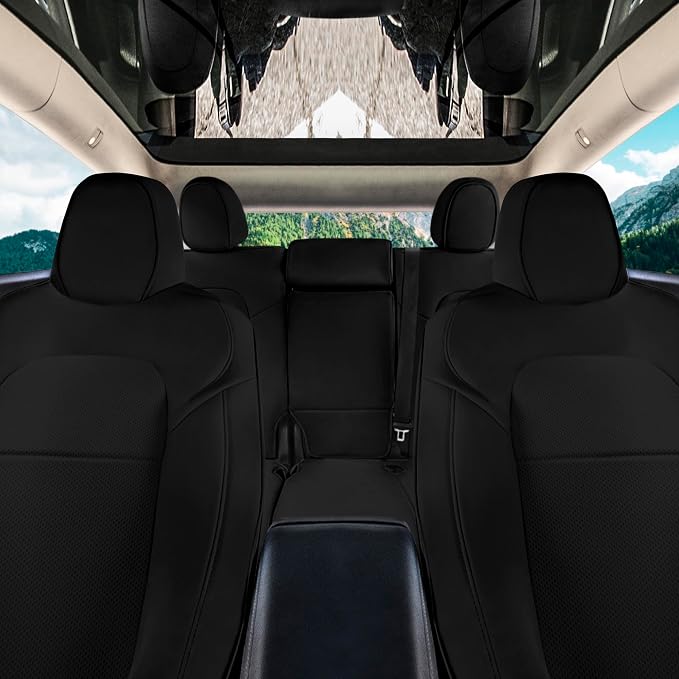 FH Group Custom Fit Car Seat Covers Specifically Made for 2020 2022 Tesla Model Y - Faux Leather, Waterproof, Airbag Compatible, Black