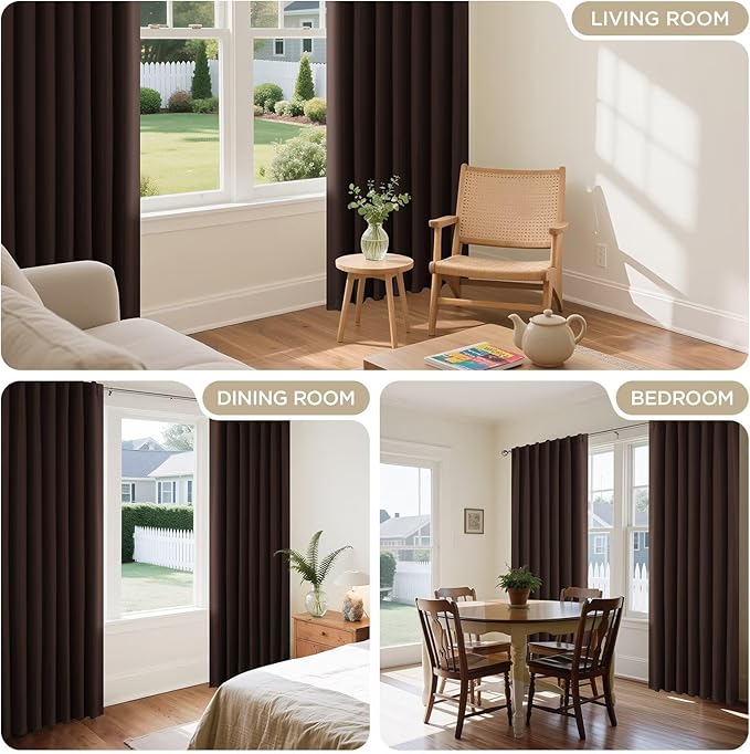 Joydeco Blackout Curtains 96 Inches Long for Bedroom, Thermal Insulated Black Out Curtains 2 Panels Set, Room Darkening Drapes for Living Room, Window Drapes(W52 x L96 Inch, Chocolate)