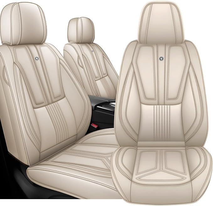 Arazi Fit for 90% of Mercedes-Benz Seat Covers, 360° Full Wrap Original Seat Cover, Waterproof Nappa Leather Seat Covers with Big Space Storage Pocket Seat Protector（2 Seats Standard, Beige）