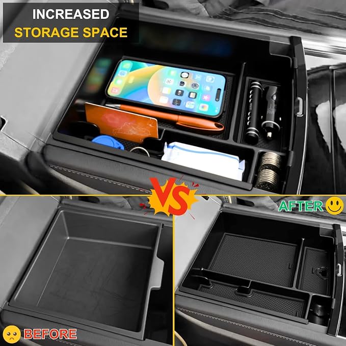 Center Console Organizer Tray for 2026 2025 2024 Chevy Traverse/GMC Acadia/Buick Enclave Interior Accessories - Middle Center Console Armrest Storage Coin Box - ABS Plastic, Black
