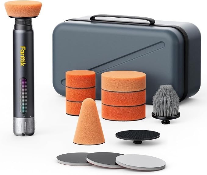 Fanttik P10 Pro Mini Car Buffer Polisher, 4000mAh Cordless Rotary Car Polisher Waxer, 2 Inch/3 Inch, 3 Variable Speed 300-950 RPM Car Detailing Kit for Polishing, Sanding, Waxing and Cleaning